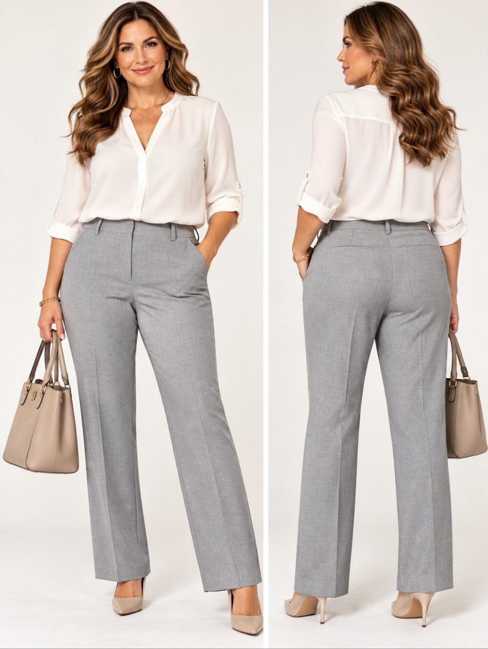 Talbots Woman Petites 14WP Gray Windsor Straight Leg Stretch Dress Pants Office